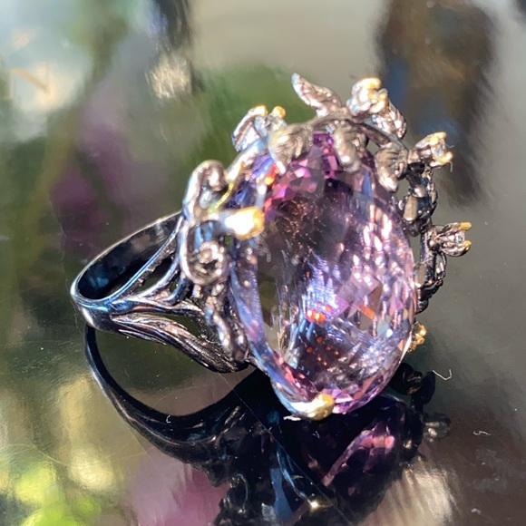 Exquisite Rare Genuine Ametrine Aquamarine Ring - Picture 5 of 12